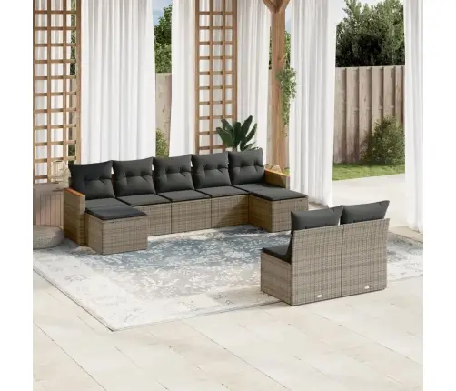 9-Daļīgs Dārza Dīvāna Komplekts Ar Matračiem, Pelēks Pe Pinums Vidaxl