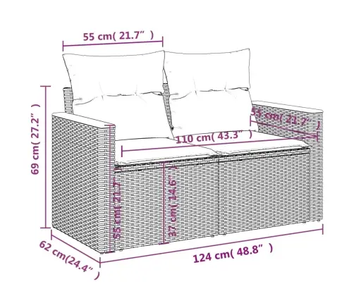 10-Daļīgs Dārza Dīvāna Komplekts Ar Matračiem, Pelēks Pe Pinums Vidaxl