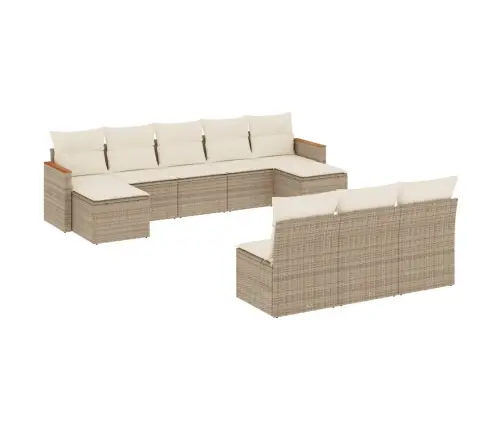 10-Daļīgs Dārza Dīvāna Komplekts, Matrači, Bēša Pe Rotangpalma Vidaxl