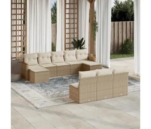 10-Daļīgs Dārza Dīvāna Komplekts, Matrači, Bēša Pe Rotangpalma Vidaxl