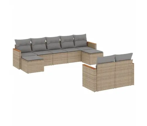 9-Daļīgs Dārza Dīvāna Komplekts, Matrači, Bēša Pe Rotangpalma Vidaxl