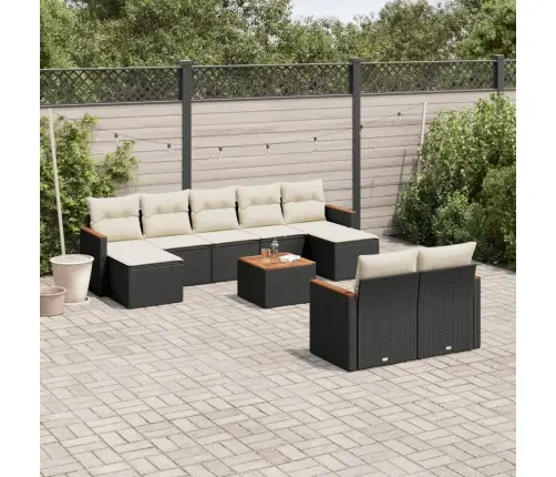 10-Daļīgs Dārza Dīvāna Komplekts, Matrači, Melna Pe Rotangpalma Vidaxl