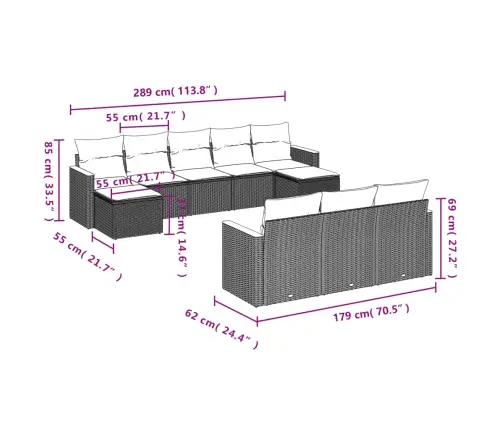 10-Daļīgs Dārza Dīvāna Komplekts, Matrači, Melna Pe Rotangpalma Vidaxl