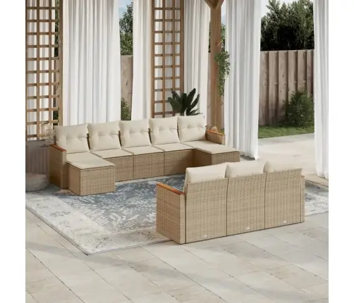 10-Daļīgs Dārza Dīvāna Komplekts, Matrači, Bēša Pe Rotangpalma Vidaxl