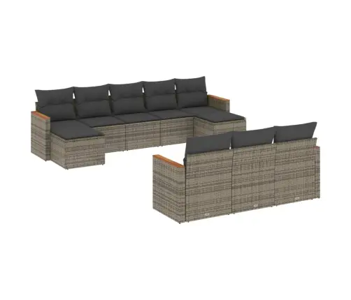 10-Daļīgs Dārza Dīvāna Komplekts Ar Matračiem, Pelēks Pe Pinums Vidaxl