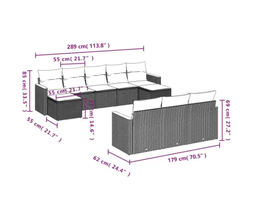 10-Daļīgs Dārza Dīvāna Komplekts Ar Matračiem, Pelēks Pe Pinums Vidaxl