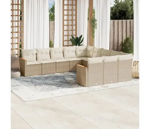 11-Daļīgs Dārza Dīvāna Komplekts, Matrači, Bēša Pe Rotangpalma Vidaxl