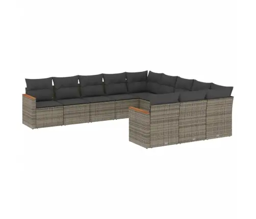 11-Daļīgs Dārza Dīvāna Komplekts Ar Matračiem, Pelēks Pe Pinums Vidaxl