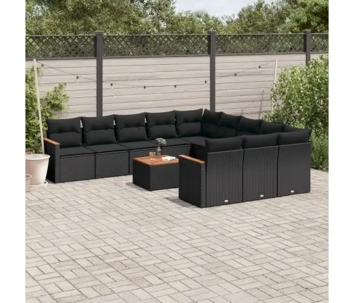 12-Daļīgs Dārza Dīvānu Komplekts, Matrači, Melna Pe Rotangpalma Vidaxl