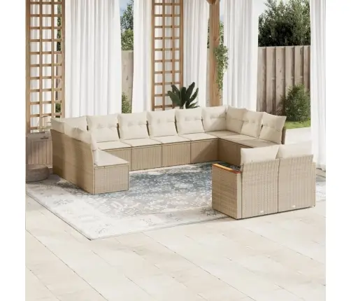 12-Daļīgs Dārza Dīvāna Komplekts, Matrači, Bēša Pe Rotangpalma Vidaxl