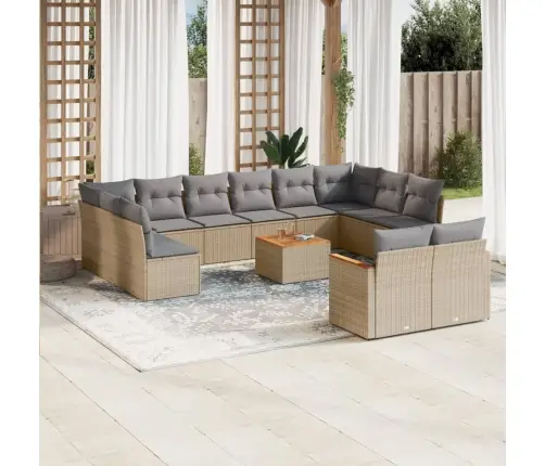 Sofos Komplektas Su Pagalvėlėmis, 13 Dalių, Smėlio, Poliratanas