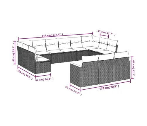 13-Daļīgs Dārza Dīvāna Komplekts, Matrači, Bēša Pe Rotangpalma Vidaxl