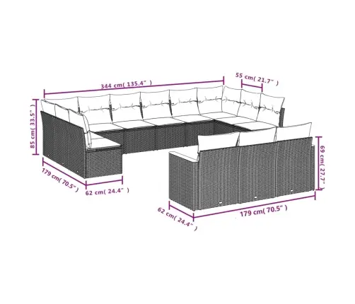 13-Daļīgs Dārza Dīvāna Komplekts Ar Matračiem,Pe Rotangpalma Vidaxl
