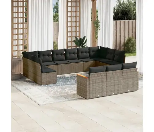 13-Daļīgs Dārza Dīvānu Komplekts Ar Matračiem, Pelēks Pe Vidaxl