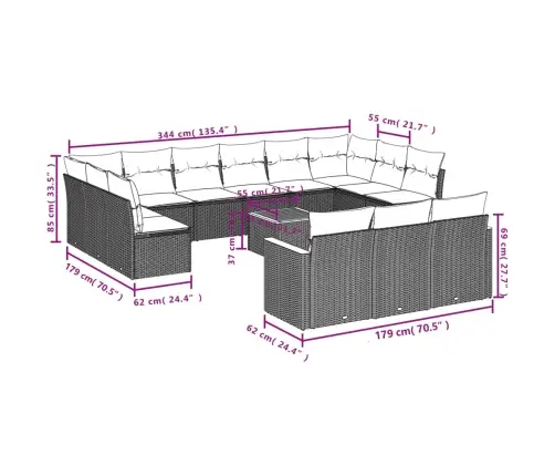 14-Osaline Aiadiivani Komplekt Patjadega, Must, Polürotang