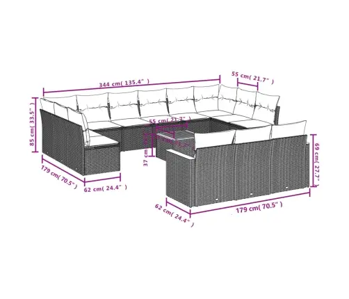 14-Osaline Aiadiivani Komplekt Patjadega, Hall, Polürotang