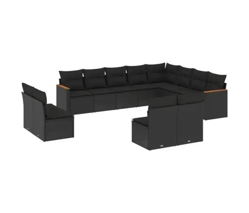 Sofos Komplektas Su Pagalvėlėmis, 12 Dalių, Juodas, Poliratanas