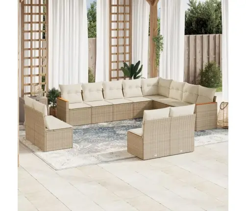 12-Daļīgs Dārza Dīvāna Komplekts, Matrači, Bēša Pe Rotangpalma Vidaxl