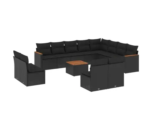 Sofos Komplektas Su Pagalvėlėmis, 13 Dalių, Juodas, Poliratanas