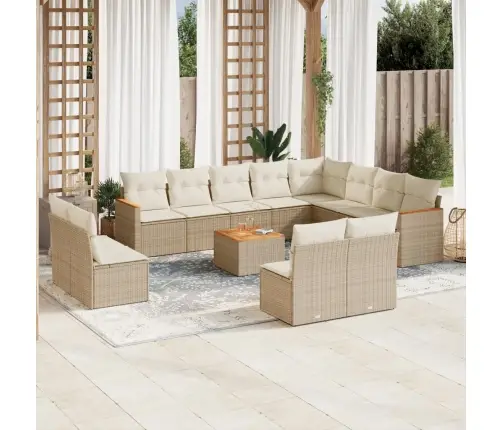 Sofos Komplektas Su Pagalvėlėmis, 13 Dalių, Smėlio, Poliratanas