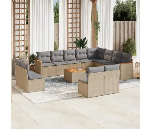 Sofos Komplektas Su Pagalvėlėmis, 13 Dalių, Smėlio, Poliratanas