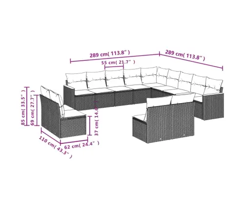 13-Daļīgs Dārza Dīvāna Komplekts Ar Matračiem,Pe Rotangpalma Vidaxl
