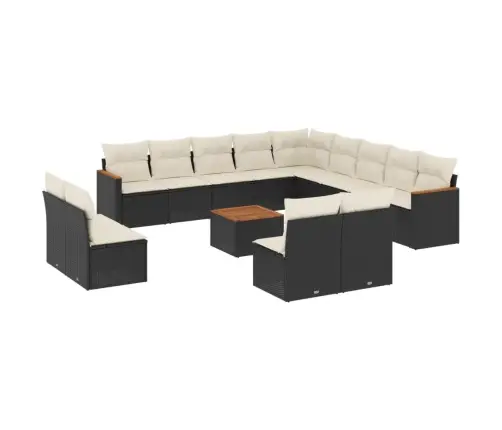 14-Daļīgs Dārza Dīvāna Komplekts, Matrači, Melna Pe Rotangpalma Vidaxl