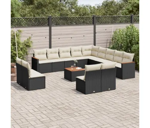 14-Daļīgs Dārza Dīvāna Komplekts, Matrači, Melna Pe Rotangpalma Vidaxl