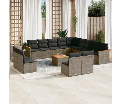 14-Daļīgs Dārza Dīvānu Komplekts, Matrači,Pelēka Pe Rotangpalma Vidaxl