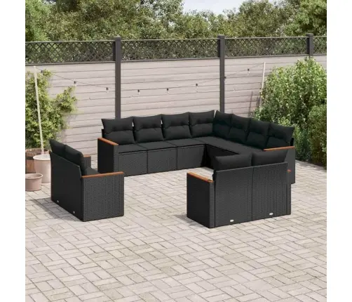 Sodo Komplektas Su Pagalvėlėmis, 11 Dalių, Juodas, Poliratanas