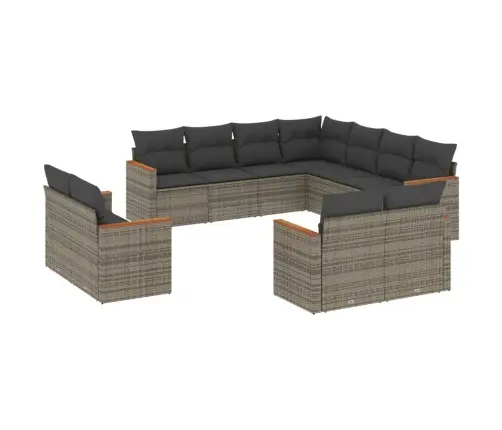 11-Daļīgs Dārza Dīvāna Komplekts Ar Matračiem, Pelēks Pe Pinums Vidaxl