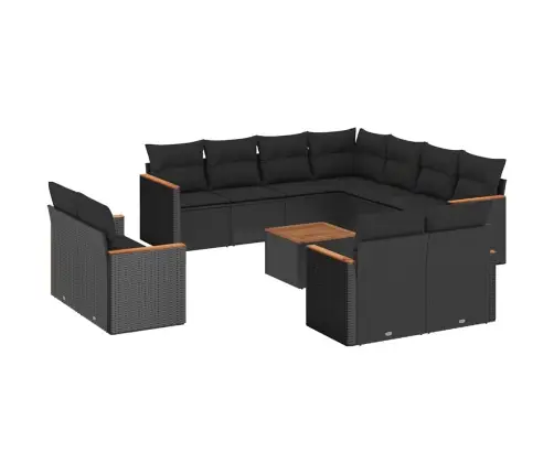 Sofos Komplektas Su Pagalvėlėmis, 12 Dalių, Juodas, Poliratanas