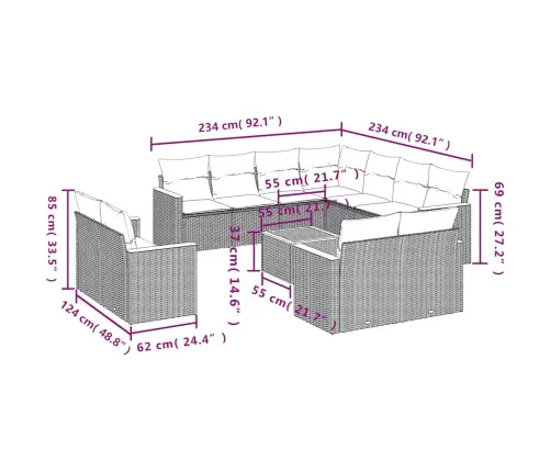 Sofos Komplektas Su Pagalvėlėmis, 12 Dalių, Juodas, Poliratanas