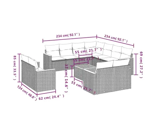 Sofos Komplektas Su Pagalvėlėmis, 12 Dalių, Juodas, Poliratanas
