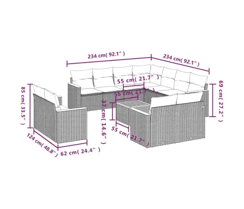 12-Osaline Aiadiivani Komplekt Patjadega, Must, Polürotang