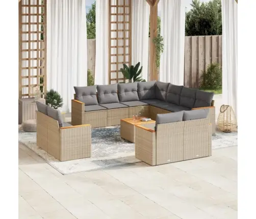 12-Daļīgs Dārza Dīvāna Komplekts, Matrači, Bēša Pe Rotangpalma Vidaxl