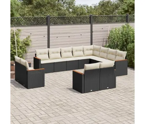 12-Daļīgs Dārza Dīvānu Komplekts, Matrači, Melna Pe Rotangpalma Vidaxl