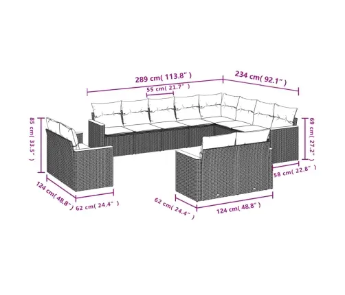 12-Daļīgs Dārza Atpūtas Mēbeļu Komplekts, Matrači, Pelēks Pe Vidaxl