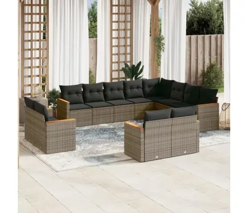 12-Daļīgs Dārza Atpūtas Mēbeļu Komplekts, Matrači, Pelēks Pe Vidaxl