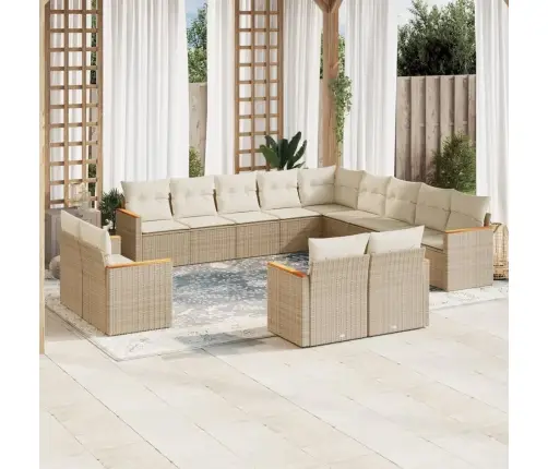 13-Daļīgs Dārza Dīvāna Komplekts, Matrači, Bēša Pe Rotangpalma Vidaxl