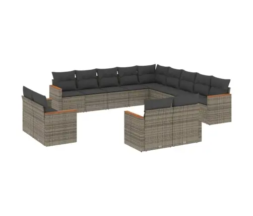 13-Daļīgs Dārza Dīvānu Komplekts Ar Matračiem, Pelēks Pe Vidaxl