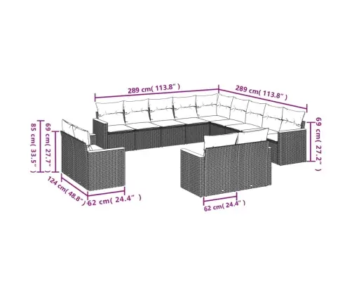 13-Daļīgs Dārza Dīvānu Komplekts Ar Matračiem, Pelēks Pe Vidaxl