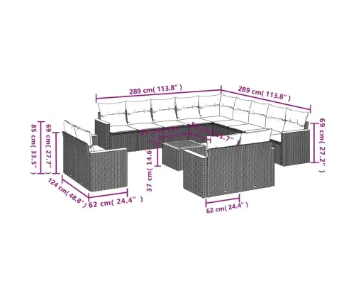 14-Daļīgs Dārza Dīvāna Komplekts, Matrači, Melna Pe Rotangpalma Vidaxl