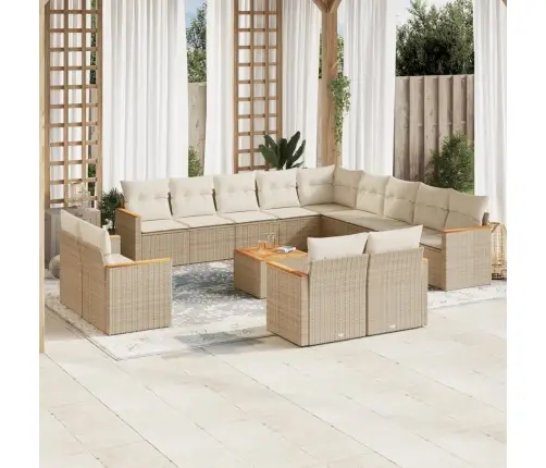 Sodo Komplektas Su Pagalvėlėmis, 14 Dalių, Smėlio, Poliratanas