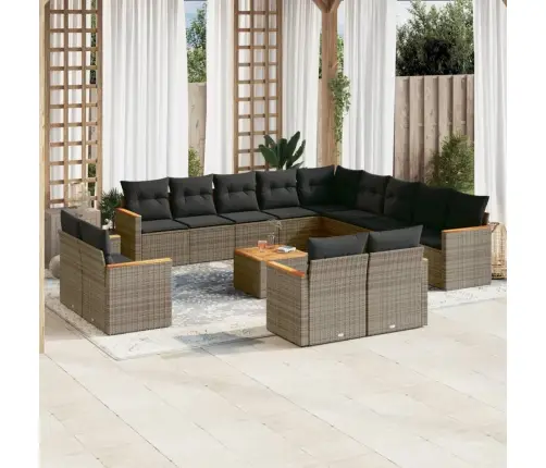 14-Daļīgs Dārza Dīvānu Komplekts, Matrači,Pelēka Pe Rotangpalma Vidaxl