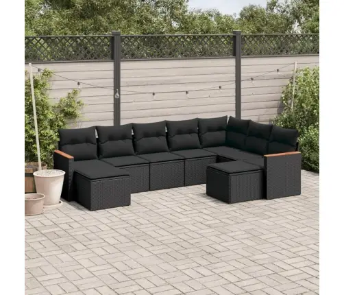 9-Daļīgs Dārza Dīvāna Komplekts, Matrači, Melna Pe Rotangpalma Vidaxl