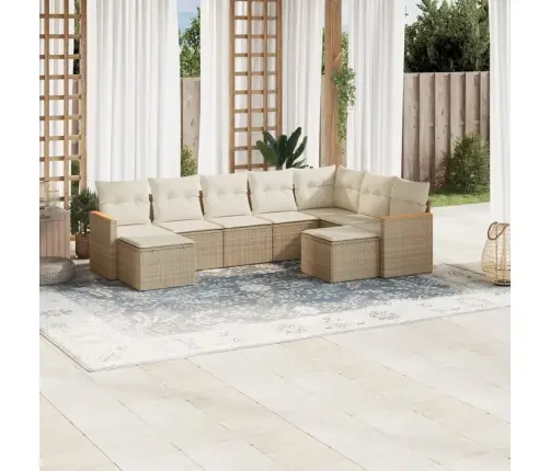 Sodo Komplektas Su Pagalvėlėmis, 9 Dalių, Smėlio, Poliratanas