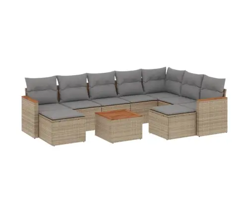 10-Daļīgs Dārza Dīvāna Komplekts, Matrači, Bēša Pe Rotangpalma Vidaxl