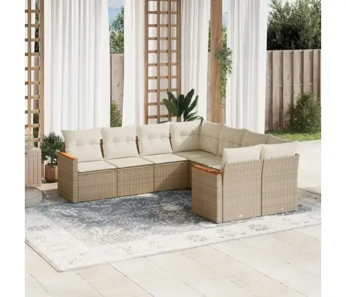 Sofos Komplektas Su Pagalvėlėmis, 8 Dalių, Smėlio, Poliratanas