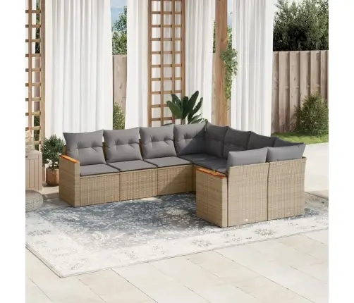 8-Daļīgs Dārza Dīvāna Komplekts, Matrači, Bēša Pe Rotangpalma Vidaxl